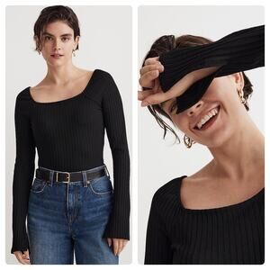 Madewell Ribbed Square-Neck Long-Sleeve Tee Size XXS